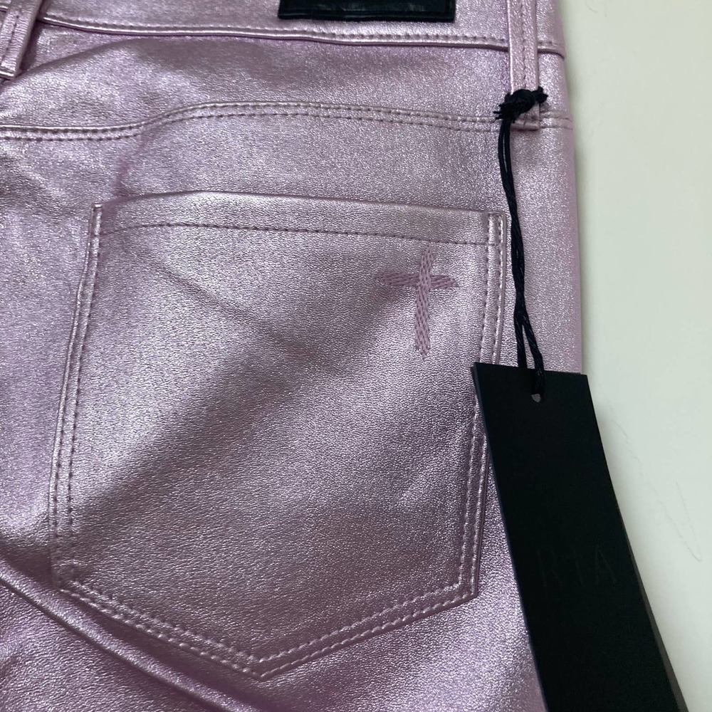 NWT RtA Kiki 100% Lambskin Leather Flare Cropped Pants In Purple Haze $1195 - Picture 8 of 12